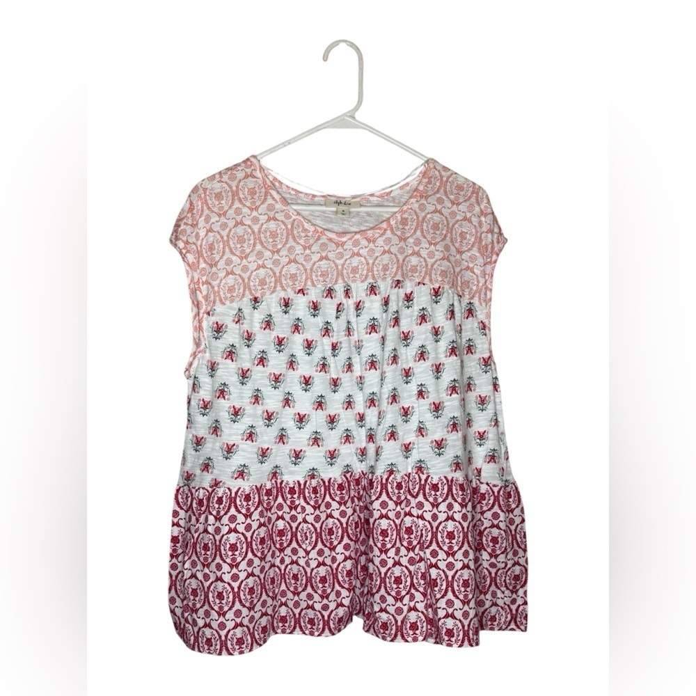 Style & Co. Pink and Red Patterned Summer Blouse
